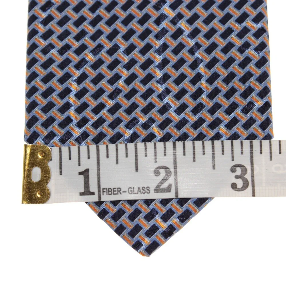 Brioni NWOT Neck Tie in Blues & Orange Geometric Print 100% Silk Made in Italy